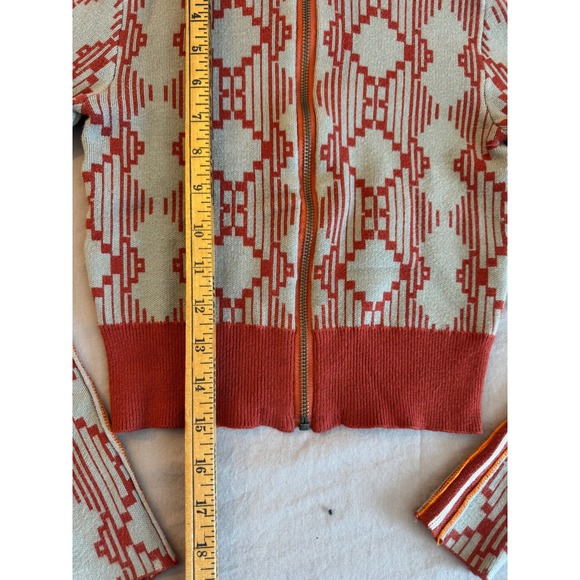 BDG Chandler Geometric Zip-up Sweater Knit Red Mock Neck Cropped Seen on TV Cozy - Picture 9 of 13